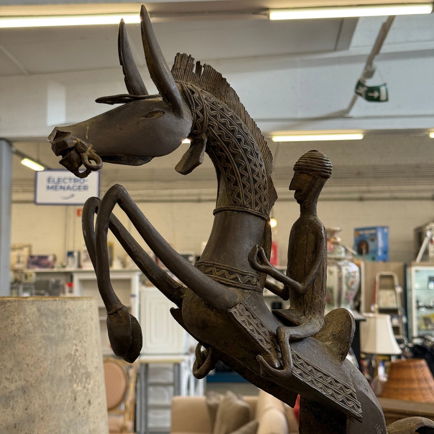 Sculpture cavalier Mossi en bronze