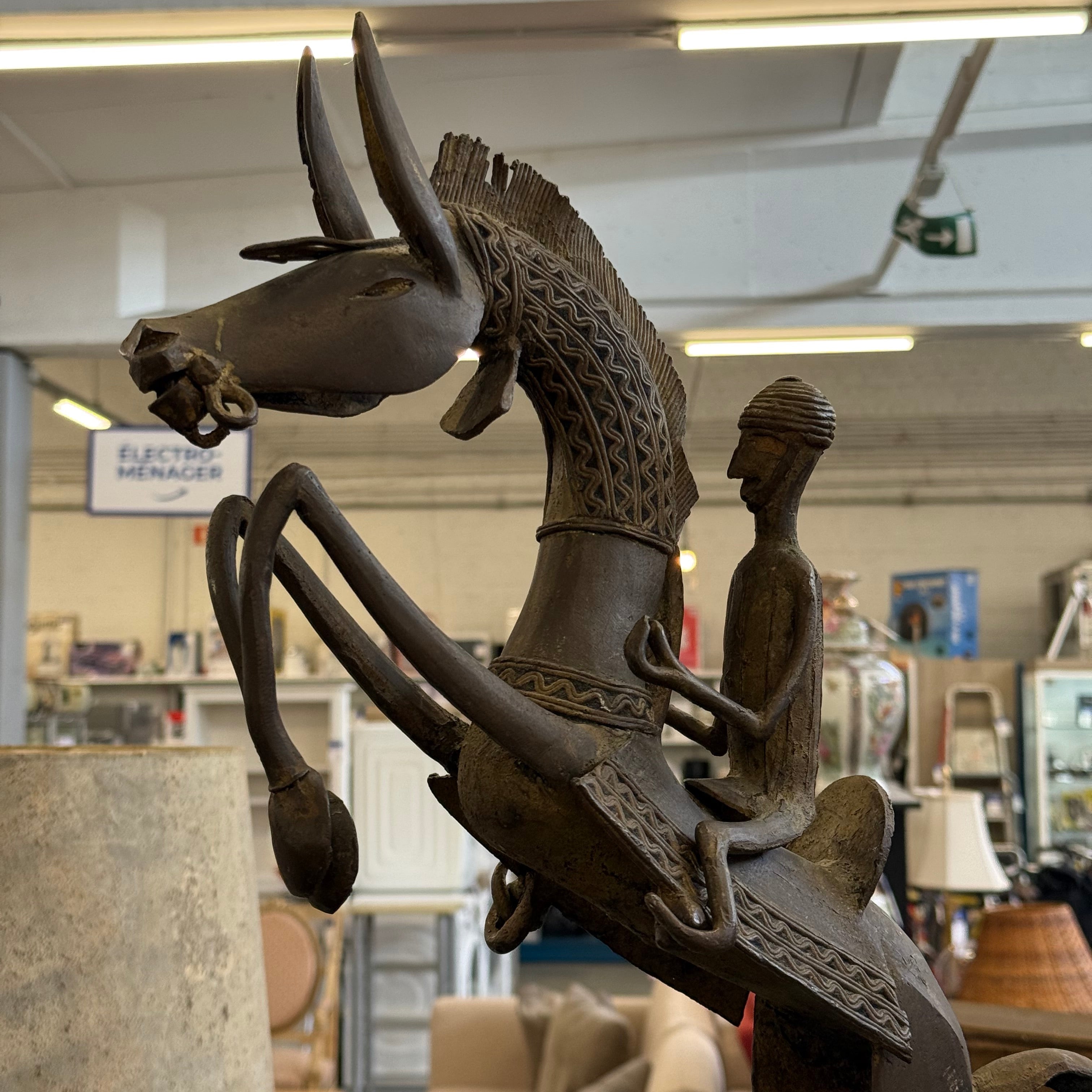 Sculpture cavalier Mossi en bronze