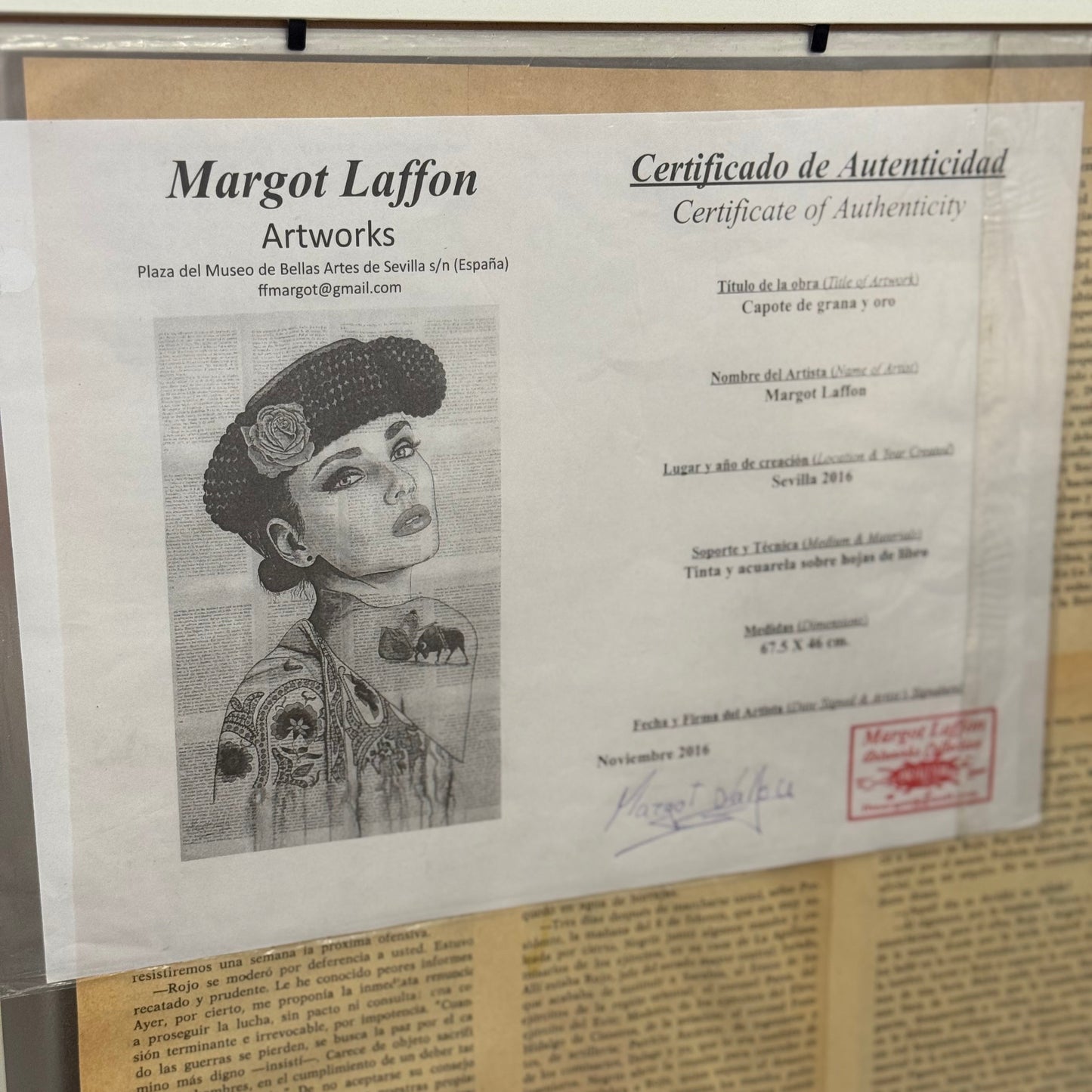 Oeuvre sur papier "Capote de grana y oro" - Margot Laffon