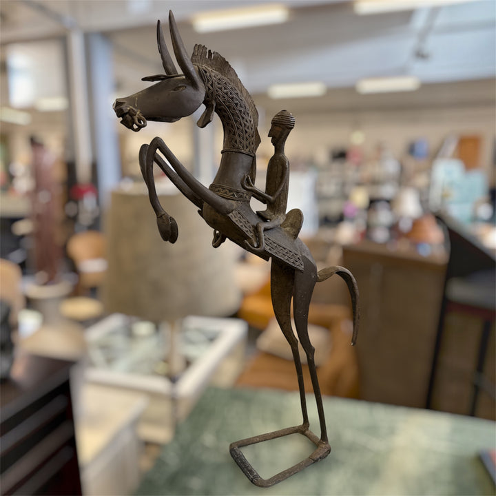 Sculpture cavalier Mossi en bronze