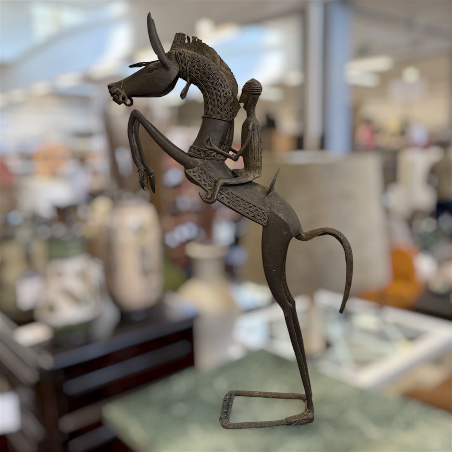 Sculpture cavalier Mossi en bronze