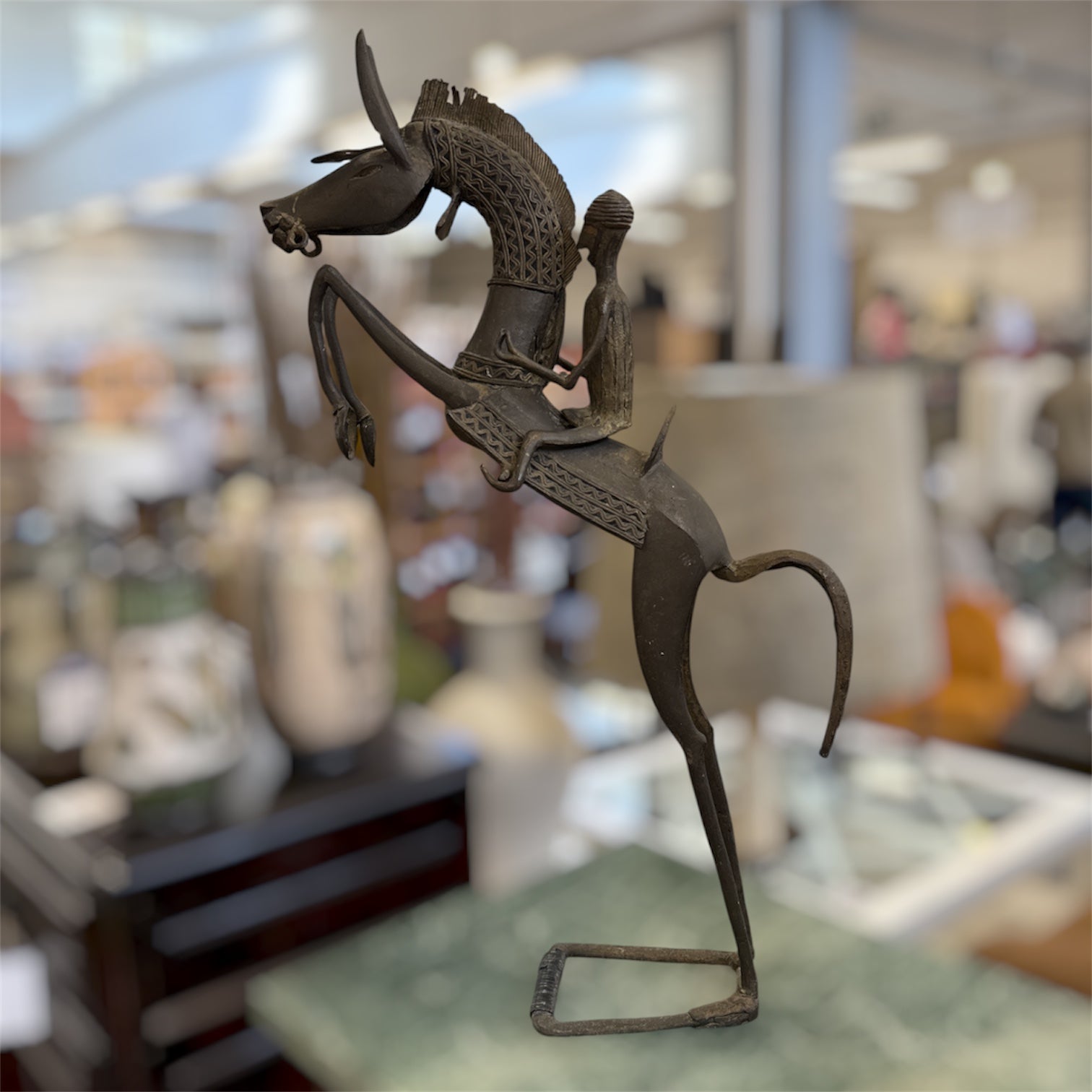 Sculpture cavalier Mossi en bronze